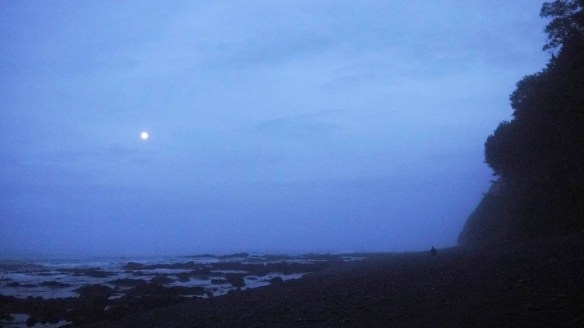 Hiking in the moon light, the fog was very heavy that morning.