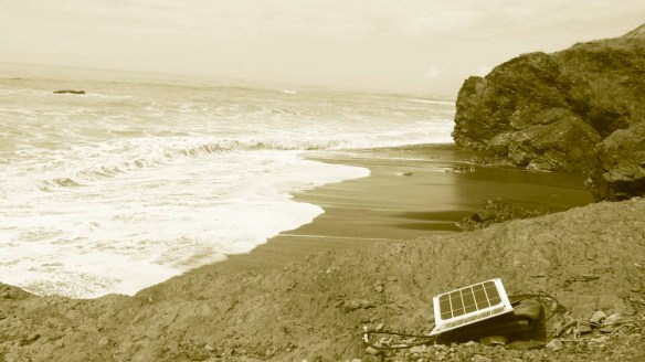 charging up the solar panel at Randal Creek. The far point on the photo is the start of the impassable point at high tide.