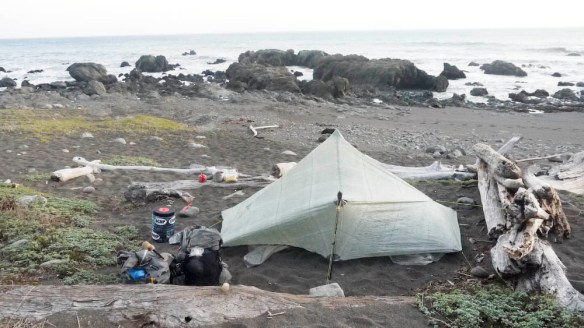 We set up the hexamid on the beach and as we were getting ready for dinner, Louis realized he dropped his lighter back at Randall Creek. We had a cold meal that night and went to bed exhausted. We had hiked about 18 miles in total for the day.
